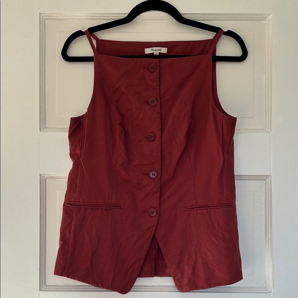 Madewell Rust Button-Front Square-Neck Tank - Picture 3 of 7